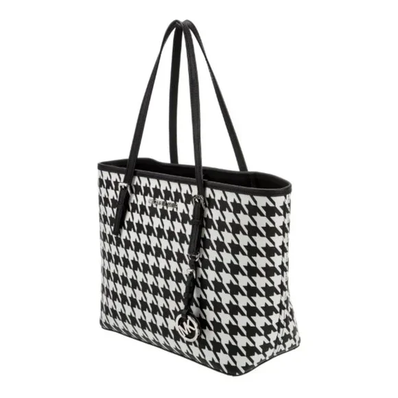 Michael Kors Jet Set Travel Tote in Black and White Houndstooth - Picture 3 of 7